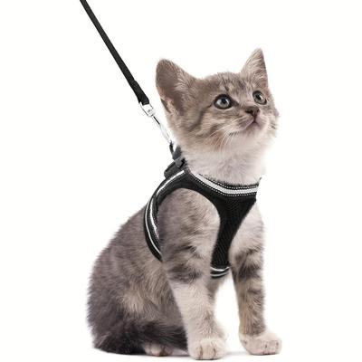 TEMU Cat Harness And Leash Set For Walking Escape Proof, Adjustable Soft Kittens Vest With Reflective Strip For Cats, Comfortable Outdoor Vest Image