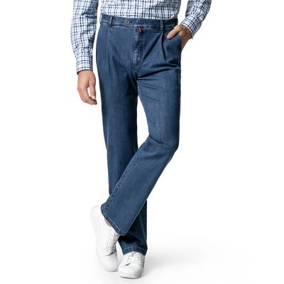 Walbusch Herren Bügelfrei Flex-Bundfaltenjeans Blau Image