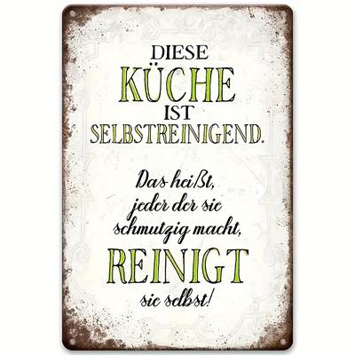 TEMU 1pc, Rustic Tinplate Metal Kitchen Sign, 20x30cm, Self-cleaning Humor Quote, German Text, Multipurpose Home Decor Plaque, Wall Hanging, Gift For , With Mounting Hardware Image