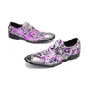 Lila Druck Metall Karree Slip auf Oxford Schuhe Plus Größe Kuh Leder Casual Schuhe Männer Business Büro Party Prom Kleid Schuhe