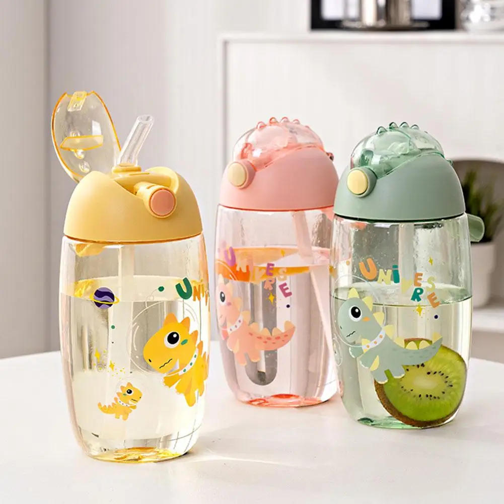 500 ml Tragbare kinder Dinosaurier Wasser Flasche Mit Silikon Stroh Auslaufsicher Kunststoff Wasser Flasche Sommer kinder Wasser Tasse Image