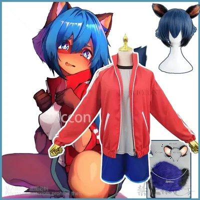 Anime BNA: Brandneues Tier-Cosplay Kagemori Michiru-Kostüm, pelzige Sportuniform, Ohrwear, Schwanz, pelziger Anzug, Cos-Perücke, Mädchen, Halloween Image