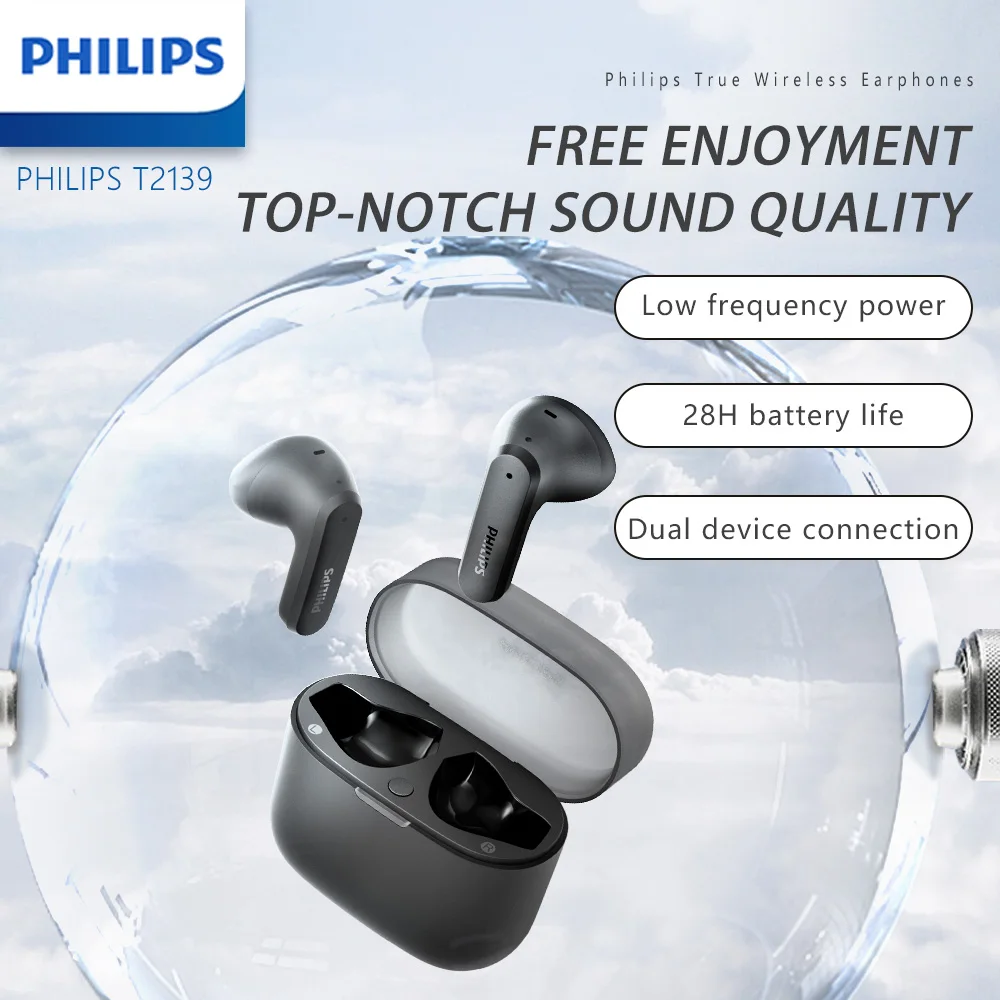 PHILIPS T2139 Mini-Semi-in-Ear-Wireless-Bluetooth-Kopfhörer AI Intelligente Anrufgeräuschunterdrückung Wasserbeständigkeit in Sportqualität Image