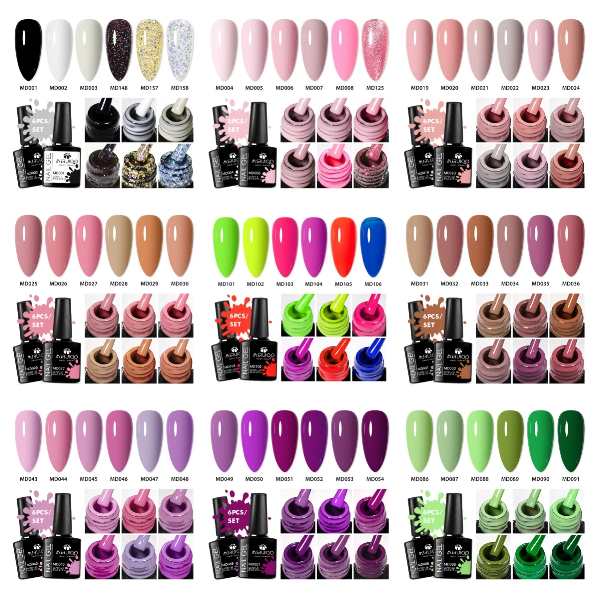 MSRUIOO 6 Teile/satz Gel Nagellack Weiß Schwarz Gold Glitter Semi Permanent Nail art Gel Lack Maniküre Für Nägel Nagel liefert Image