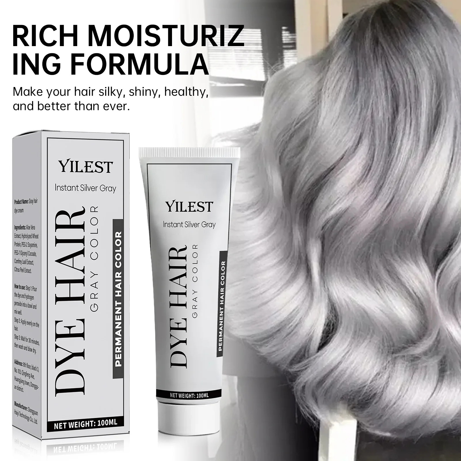 Graue Farbe Haarfärbecreme Hellgrau Silber Permanente Haarfärbecreme Farbcreme Unisex Haarcremes Unisex Rauchgrauer Punk-Stil Image