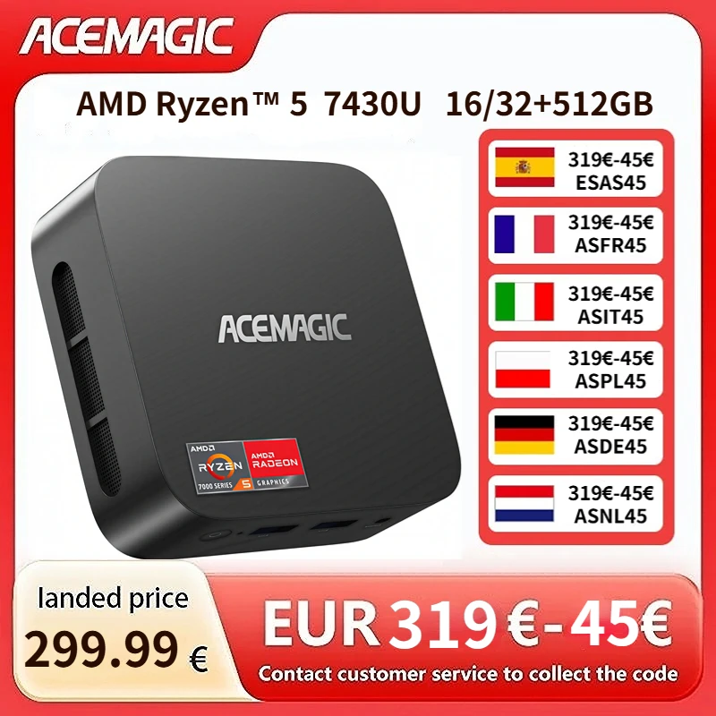 ACEMAGIC MINI PC AMD Ryzen 5 7430U 16/32GB RAM 512GB SSD Windows 11 Pro MINI Computer Wifi6 BT5.2 4K Display Leichter Spiele-Mini-PC Image