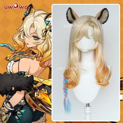 UWOWO Xilonen Perücke Spiel Genshin Impact Xilonen Cosplay Perücke mit Ohren gelbes Haar langes Haar Halloween Perücke Image