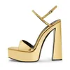 2024 Sommer einfarbige High Heel Damen Sandalen neue wasserdichte Plattform Schnalle Gold Silber Größe 36-43 sexy Damenschuhe