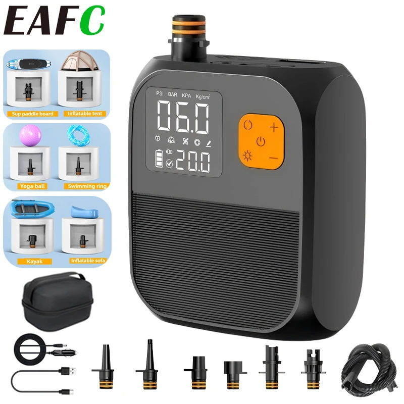 EAFC Tragbare 25PSI Elektrische Paddleboard Pumpe Wiederaufladbare SUP Pumpe Dual Bühne Inflation Tragbare Elektrische Pumpe Für Kajaks SUP Image