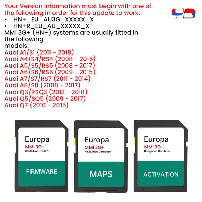 FOR Audi 2023 MMI 3G+ HN+ Navigation Update Sat Nav Map SD Card A1/A4/A5/A6/A7/A8/Q3