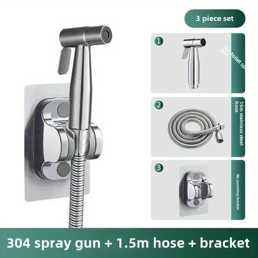 3-teiliges Edelstahl-Bidet-Sprühgerät, Hochdruck-Handgerät, verstellbar, für die persönliche Hygiene, Haustier-Badezimmer, Duschset Image
