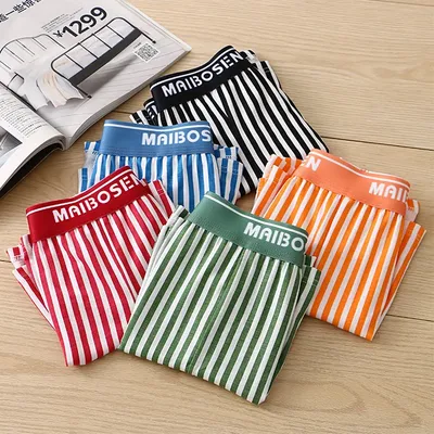 Lose Männer Baumwolle Unterwäsche Männer Boxershorts Sport gestreifte Trend Persönlichkeit große Sport atmungsaktive Boxer gestreifte Höschen Image
