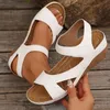 [Bequeme Keilsandalen] Bequeme Keilsandalen – Damen-Schuhe mit offener Zehenpartie in Kontrastfarbe mit dicker Sohle und Knöchelriemen