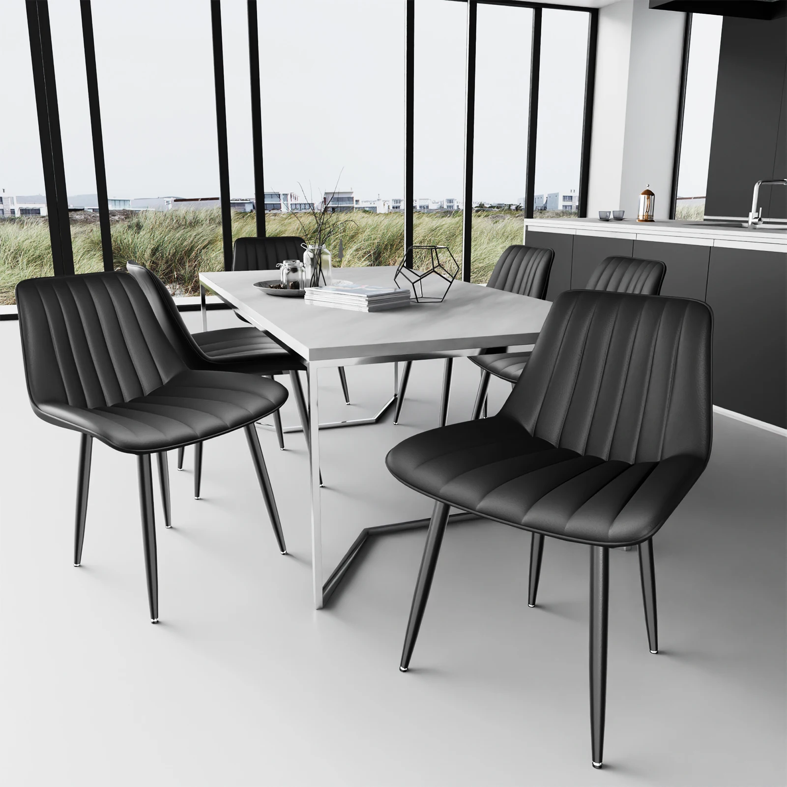 Esszimmerstühle im 2er-Set, Küchenstühle mit 7 cm Rückenlehne, Esstischstühle mit 5 cm Sitzkissen, max. Tragfähigkeit 180 kg Image