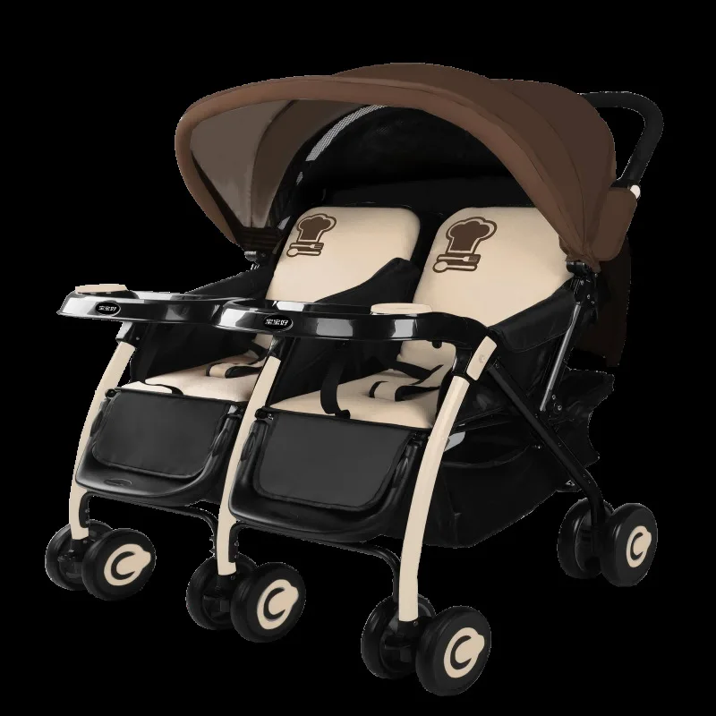 Zwillings-Kinderwagen, leichter, faltbarer Doppel-Kinderwagen, multifunktionaler Kinderwagen, Allrad-Trolley, Kinderwagen für Babywillings Image