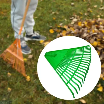 Lawn Rake Head Replacement Multipurpose for Spring Shrub Grass with 21 Tines Green,Simple Assembly Gardening Leaf Removal Tool