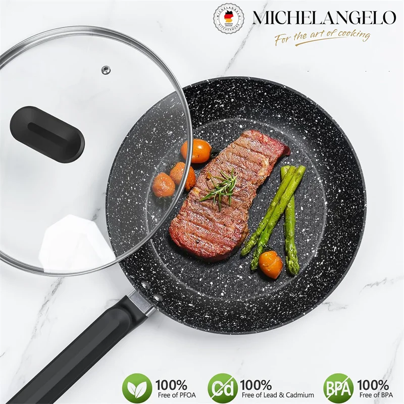 MICHELANGELO 12 Zoll antihaftbeschichtete Bratpfannen mit Deckel, Granitbeschichtungen, Bratpfanne, Bratpfanne, Eierpfanne, Kochpfanne für alle Öfen Image