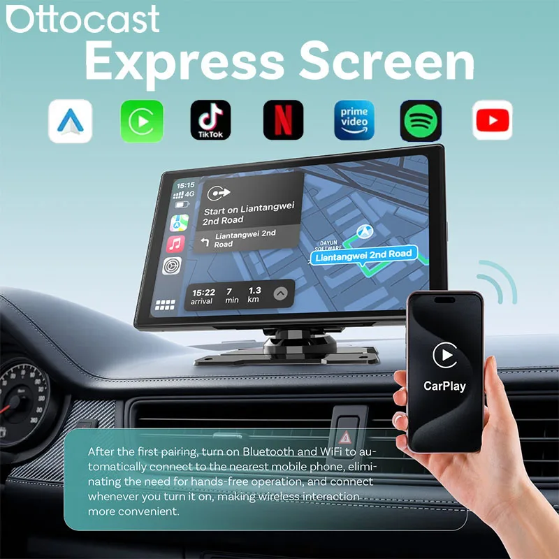 OTTOCAST Express 9-Zoll-CarPlay-Bildschirm Android 13 Autoradio Multimedia-Video-Player 4K Touchscreen Unterstützung Rückfahrkamera GPS Image