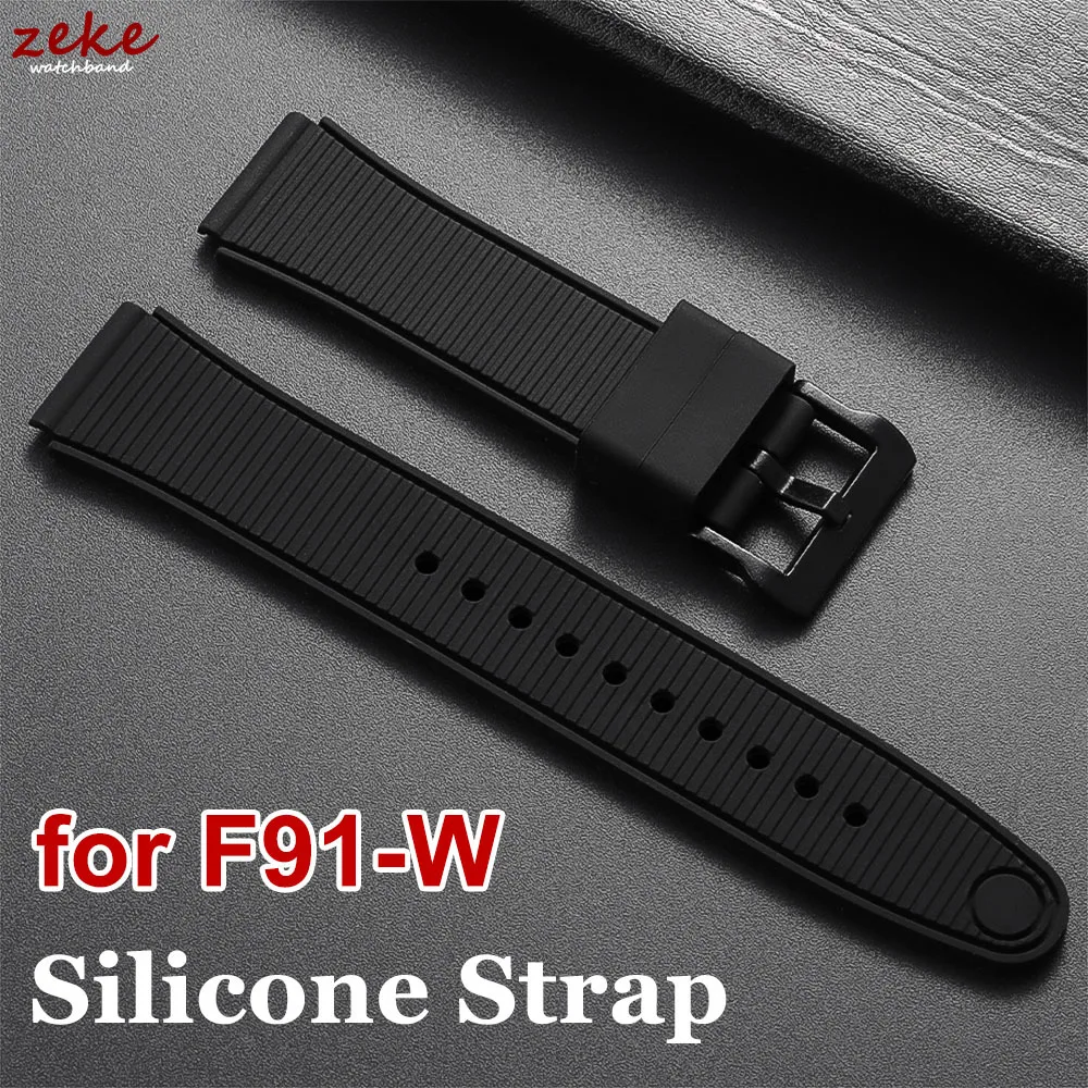 Silikon-Uhrenarmband, Ersatzband für Casio F91-W, weiches, wasserdichtes Sportarmband, 18 mm, für Herren und Damen, schwarzes Handgelenk-Armband, Gürtel Image