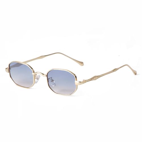 WNCKSQ Rectangle Small Sunglasses for Women Men Retro Vintage Metal Frame Sun Glasses Steampunk Sunglasses Uv400 Polygon(C5 Gold blue)