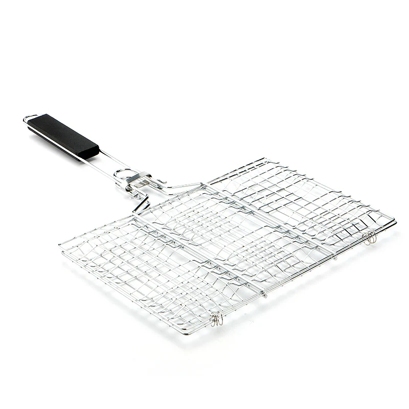 1 Stück zusammenklappbarer tragbarer BBQ-Grillkorb aus Edelstahl mit abnehmbarem Griff für Fleisch, Steak, Garnelen, Gemüse Image