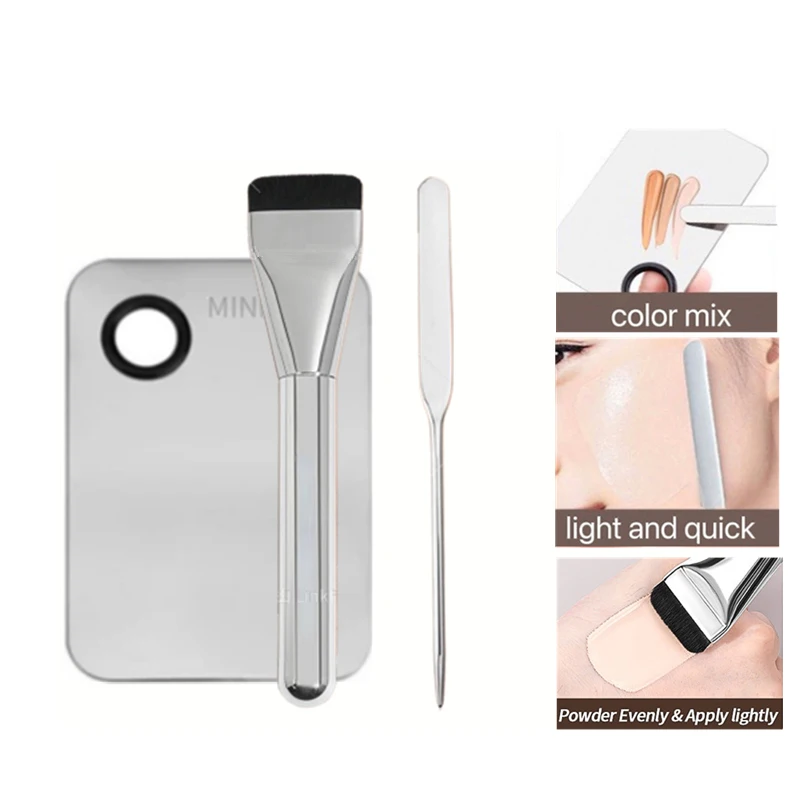 Stainless Steel Foundation Lipstick Makeup Foundation Brush Mixing Palette Eye Shadow Mixer Palette With Spatula MakeUp Tools