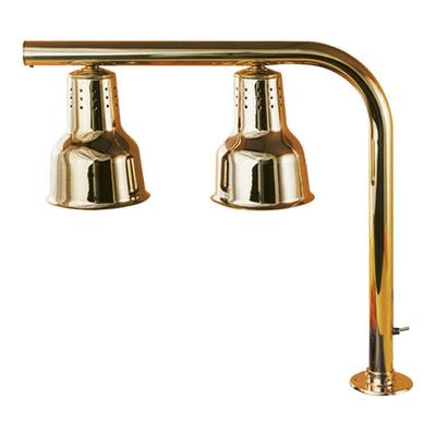 Hanson Heat Lamps FLD-600-FM-BR-BOT-120V 21 1/2" x 6 3/4" x 20 1/2" Brass 600-Style Dual Bulb Mountable Heat Lamp With Bottom-Mounted Power Cord - 120V
