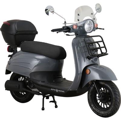 Motorroller ALPHA MOTORS "Adria", grau (grau, schwarz), Motorroller & Mofas, mit Topcase, 45 km/h, mit Lenkerschloss und Windschild, B:67,5cm H:108,5cm L:175cm