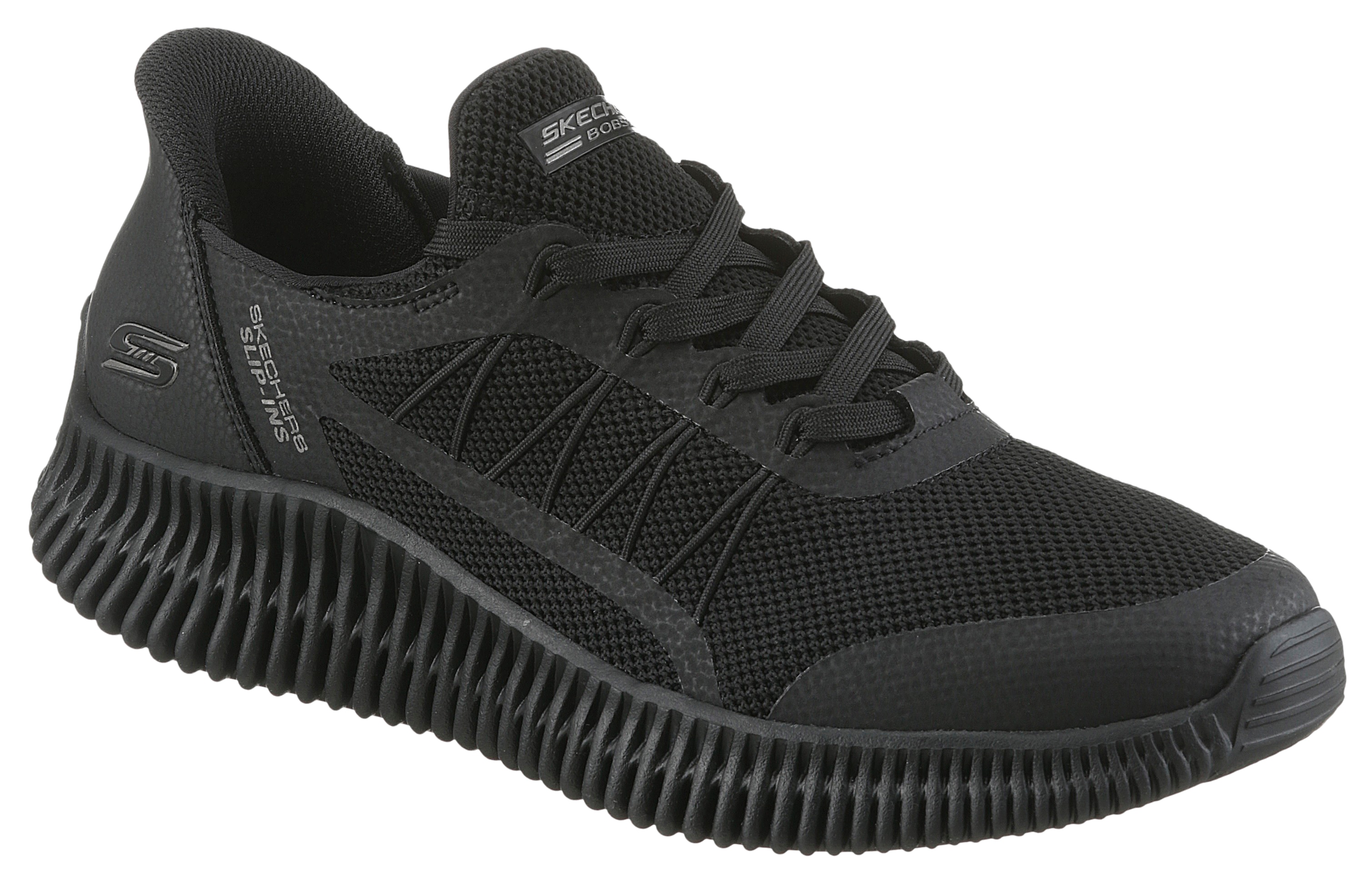 Sneaker SKECHERS "BOBS GEO LITE-FIXED EDGE", Herren, Gr. 43, schwarz, Lederimitat, Textil, unifarben, Schuhe Sneaker, Freizeitschuh, Trainingsschuh mit Slip-ins