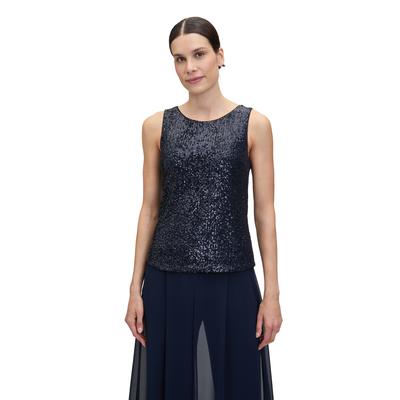 Blusentop VERA MONT "Vera Mont Pailletten-Top ohne Arm", Damen, Gr. 46, blau (night sky), Obermaterial: 93% Polyester, 7% Elasthan. Futter: 92% Polyamid, 8% Elasthan., elegant, figurbetont normal, Rundhals, Blusen Image