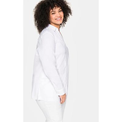 Hemdbluse SHEEGO, Damen, Gr. 44, weiß, 70% Baumwolle, 27% Polyamid, 3% Elasthan, unifarben, V-Ausschnitt, Langarm, Blusen Image