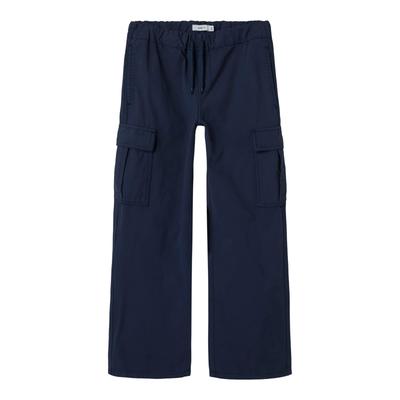 Cargohose NAME IT "NKMRYAN TWILL CARGO PANT S 5553-VA TB", Jungen, Gr. 140, N-Gr, blau (mood indigo), Web, Obermaterial: 100% Baumwolle, unifarben, casual, straight fit knöchellang, Hosen Image