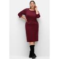 Etuikleid SHEEGO "Etuikleid", Damen, Gr. 50, Normalgrößen, rot (weinrot), Jersey, Single Jersey, 70% Polyester, 25% Viskose, 5% Elasthan, unifarben, knielang, Rundhals, 3/4-Ärmel, Kleider