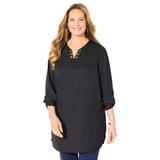 Plus Size Women's Chain Lace-Up V-Neck Tunic Blouse by Catherines in Black (Size 2XWP)