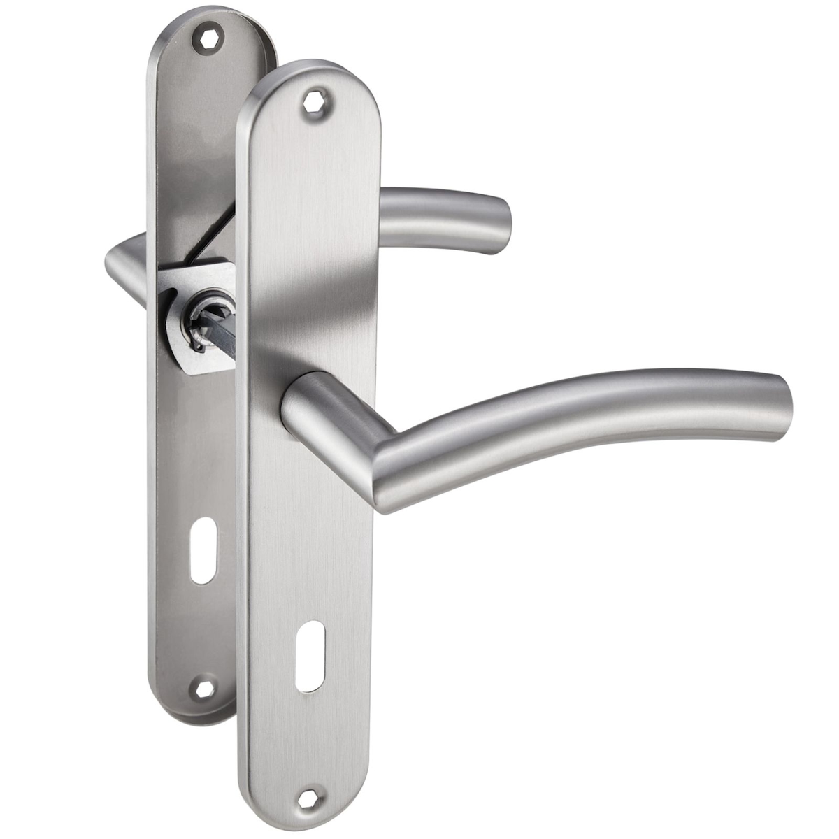 ID Dinkel Drückergarnitur Langschild Renovierungsgarnitur Edelstahl gebürstet ELLA BB - Buntbart Türbeschlag Image