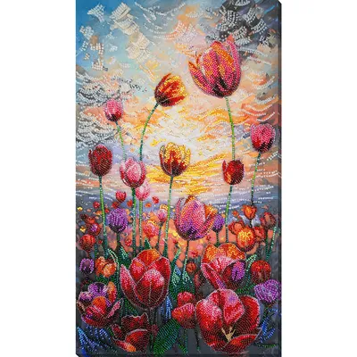 Perlen-Stickbild Tulpen-Feld, 24 x 42 cm Image