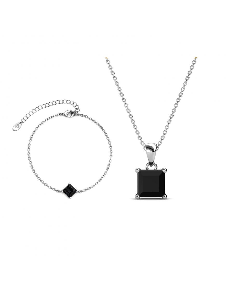 Einfaches quadratisches Handschellen-Set - Silber und schwarzes Kristall Image