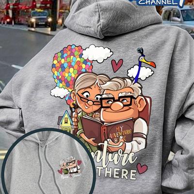 "TEMU Women's Cartoon Hoodie - "up" Inspired, Featuring Carl & , Balloons, And , Gray Casual Pullover For Winter, Shirts" Image