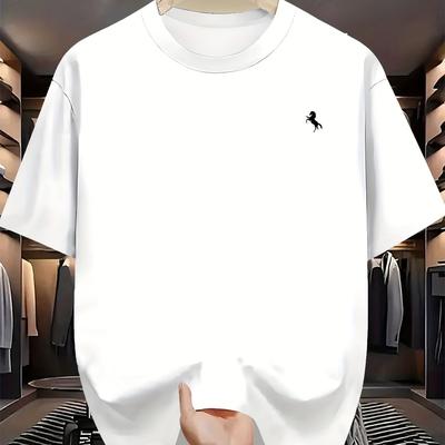 TEMU Men's Geometric T-shirt - 100% Polyester, Regular Fit Round Neck, For Casual Attire & Light Workouts, Versatile Clothing, , Breathable Fabric, Print Tee, Image