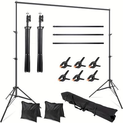 TEMU Background Support, . 6 Background Clips + 2 Sandbags, 2x2m Height- And Width-adjustable Background Support System Kit, Stabilising Tripod, For Photo Photography