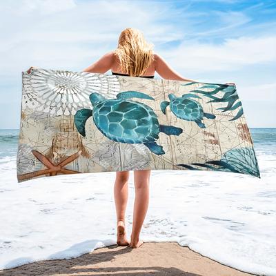 TEMU 1pc Sea Turtle Pattern Beach Towel, , Stain And Sand Resistant, Quick Dry, Travel, Swimming, Pool, Beach Towel Image