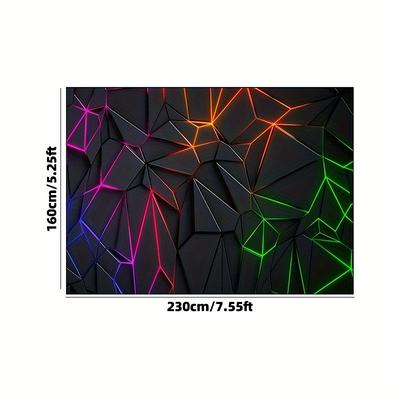 TEMU 1pc Large Neon Cyberpunk Decorative Mat - Vibrant Geometric Pattern, Durable Polyester Fiber, Ideal For Living Room, Bedroom, Or Game Room Desk Mat, Gaming Room Decorations