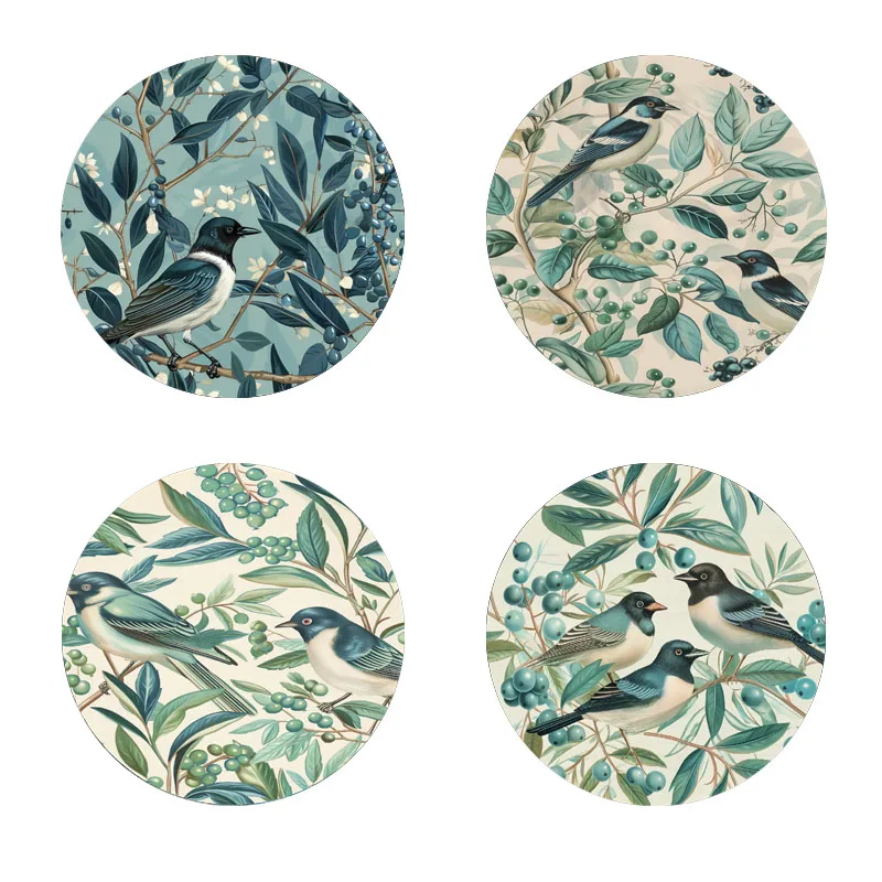 4-Vogel-bedruckte Untersetzer, geeignet für die tägliche Familientreffen, Dekoration, Büros, rutschfeste Holzuntersetzer und Festivalgeschenke Image