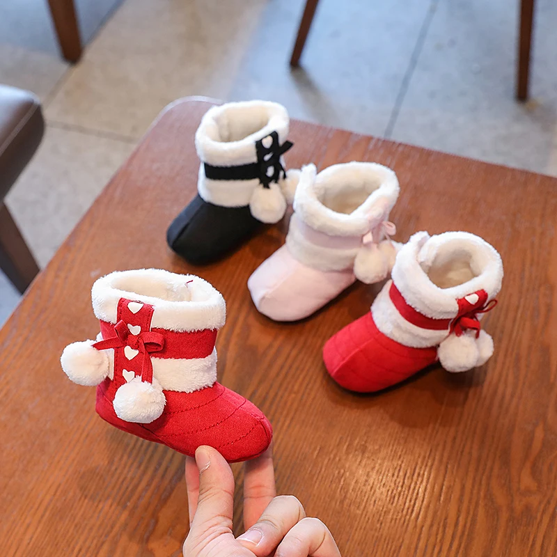 4 farben Winter Baby Mädchen Stiefel Nette Schleife Warme Plüsch Pom Schnee Schuhe Warme Baby Wanderschuhe für Kleinkind Kleinkind erste Wanderer Image