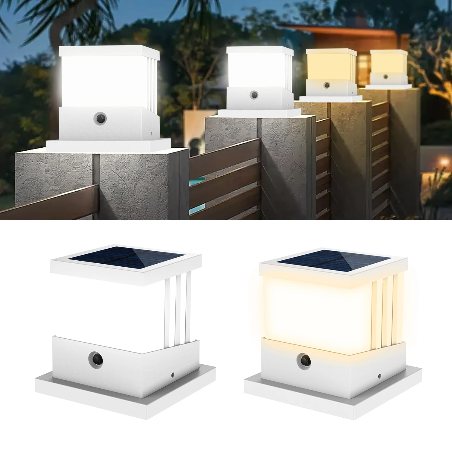 1/4 stücke Solar Post Licht Outdoor Garten Zaun Landschaft Dekoration Solar Säule Lampe Wasserdichte Deck Kappe Laterne Spalte Kopf lampe Image