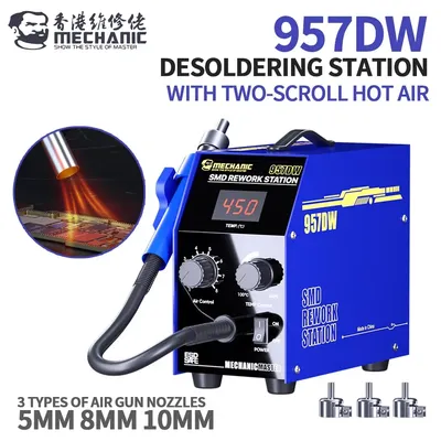 MECHANIC 957DW Dual Wirdy Current Hot Air Rework Station mit 5/8/10mm Air Gun Düse für Handy Reparatur PCB Rework Tool