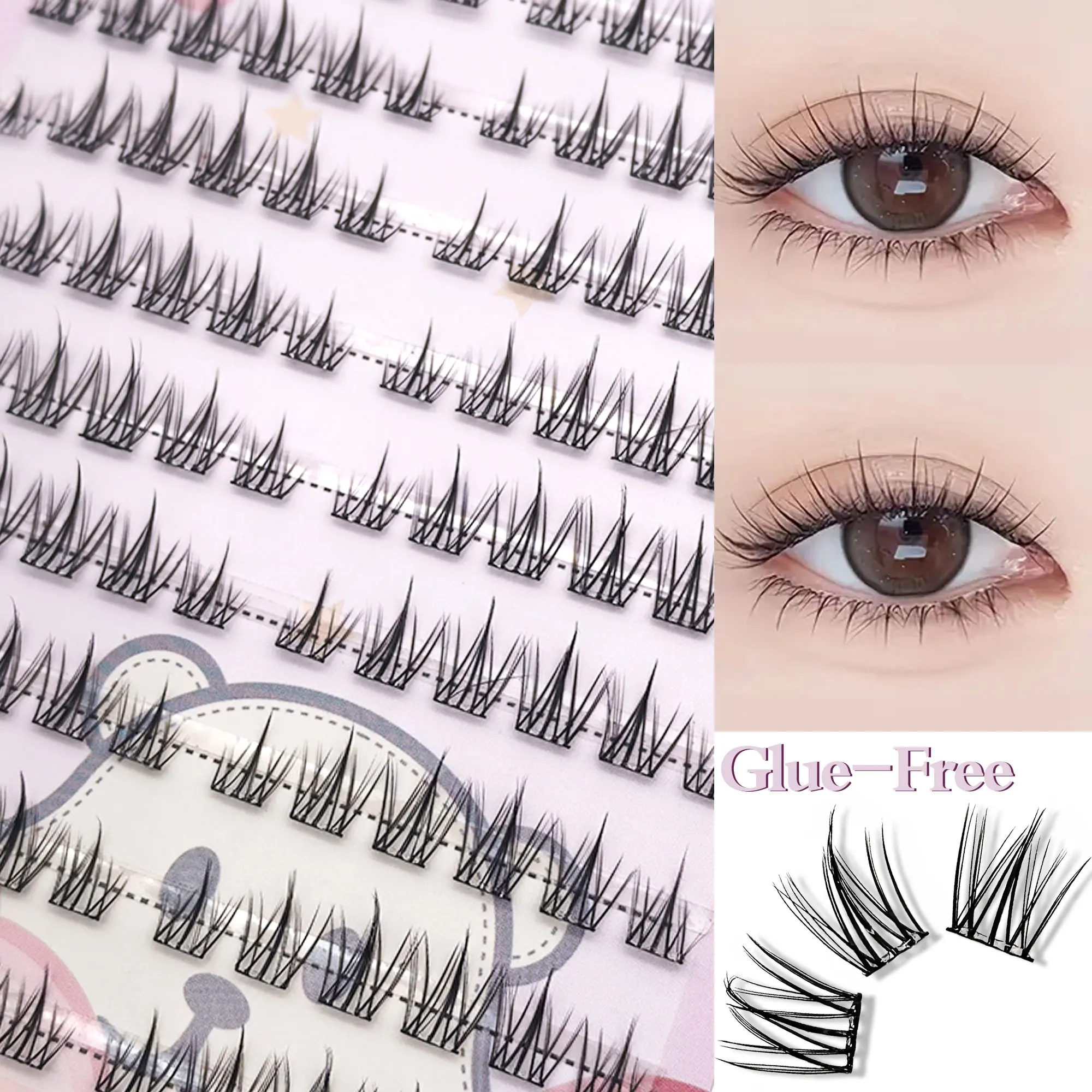 10-reihige, kleberfreie falsche Wimpern, gebrauchsfertig und zum Aufkleben, ultraleicht und ultradünn, natürlich Image