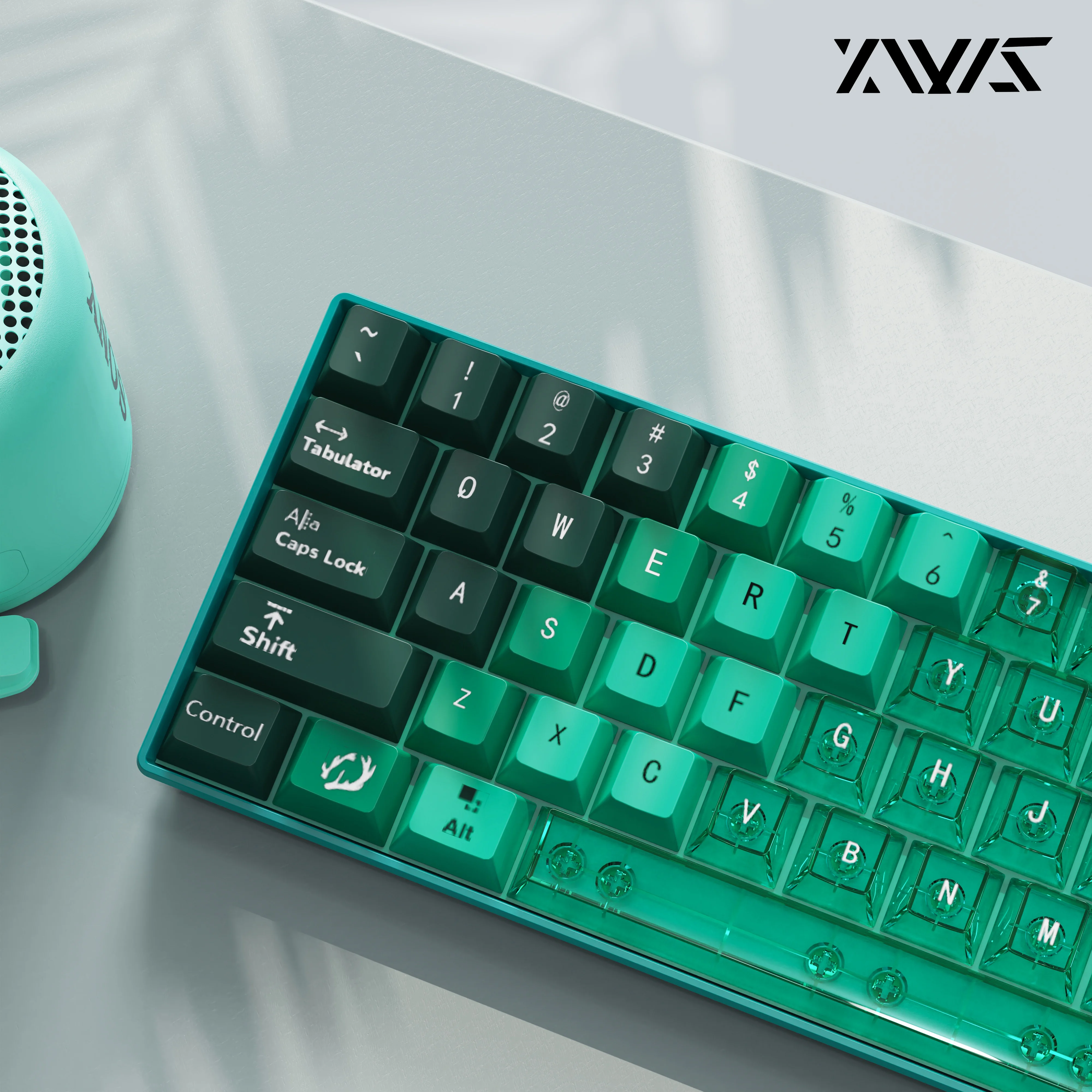 Smaragdgrüne transparente Tastenkappe, transparent, doppelte Rechtschreibung, Kirsche, PBT + PC, 160 Tasten, Tastenkappen für Aula F75/F99 Image