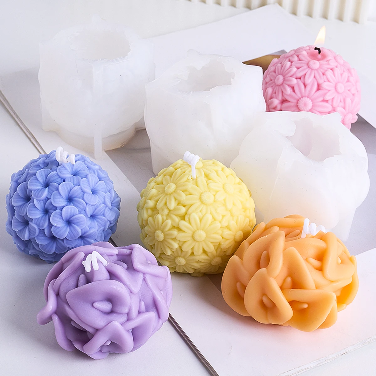 3D Carving Blume Ball Kerze Silikon Form DIY Handgemachte Gänseblümchen Sphärische Aromath Seife Gips Harz Handwerk Casting Formen Hause Dezember Image