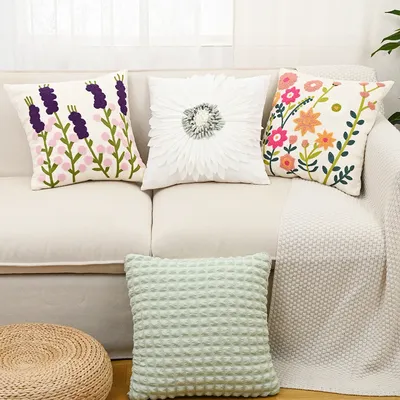 BUYNOW Chenille Botanischer bestickter Kissenbezug Idyllischer frischer Wohnzimmer-Sofa-Kissenbezug Home Party Schlafzimmer Satteldekor Image